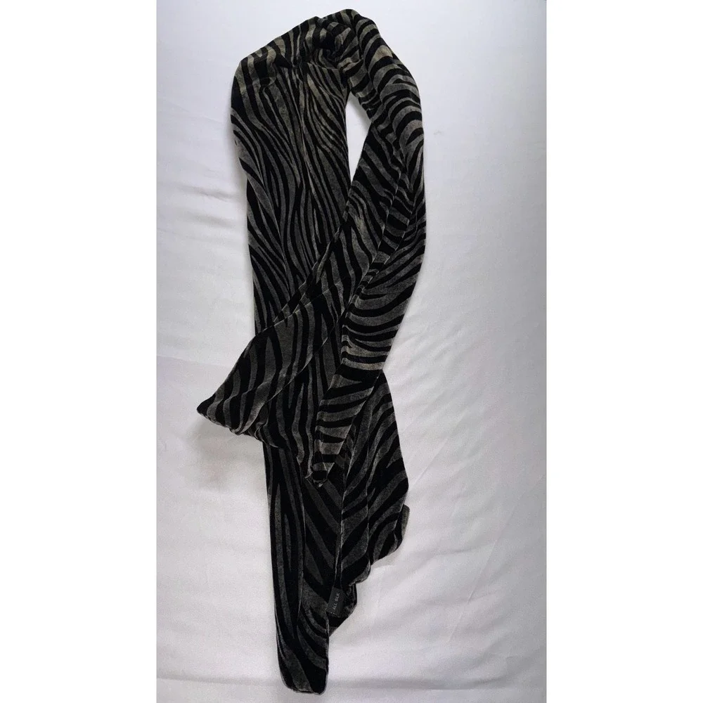 Unbranded Scarf‎ Womens Large Black Gray Zebra Print Silk Velvet Animal Print